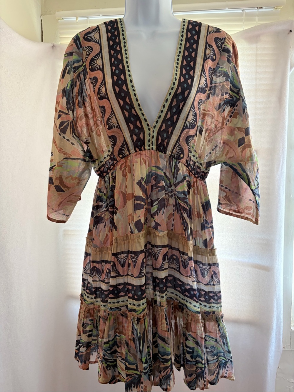 Haute Hippie bohemian mixed-print v-neck dress